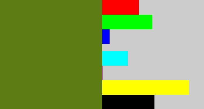 Hex color #5d7c13 - sap green