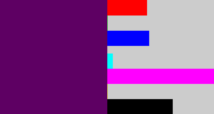 Hex color #5e0063 - royal purple
