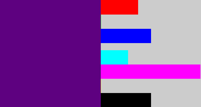 Hex color #5e0180 - royal purple