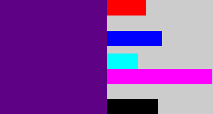 Hex color #5e0185 - royal purple