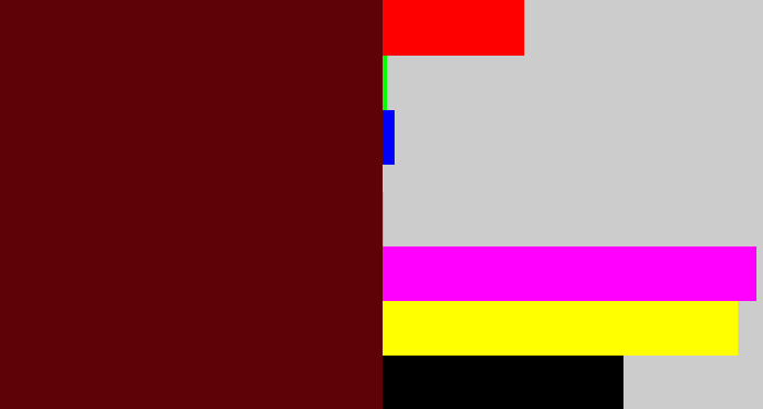 Hex color #5e0207 - claret