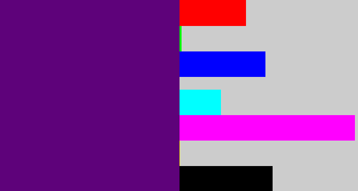 Hex color #5e027a - royal purple