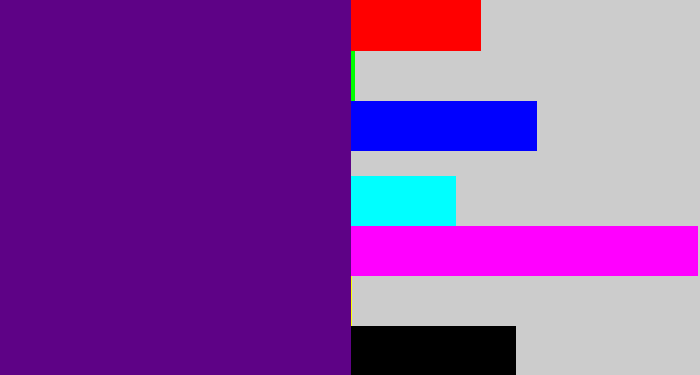 Hex color #5e0286 - royal purple