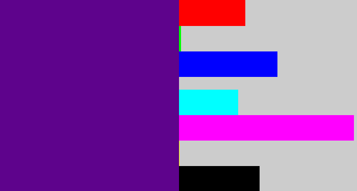Hex color #5e038c - royal purple