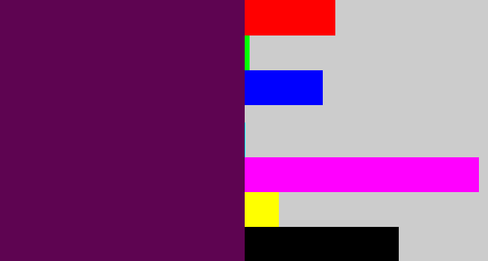 Hex color #5e0451 - grape purple