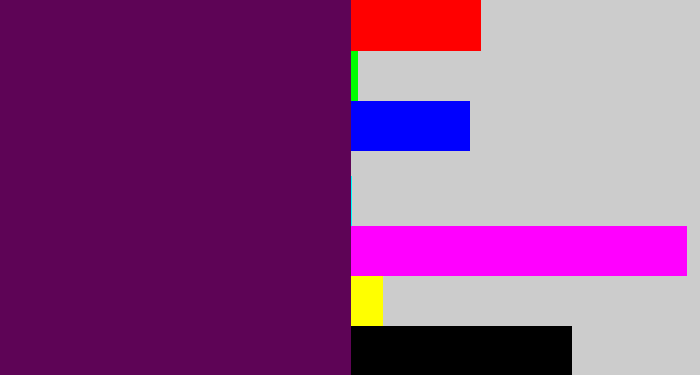Hex color #5e0456 - grape purple