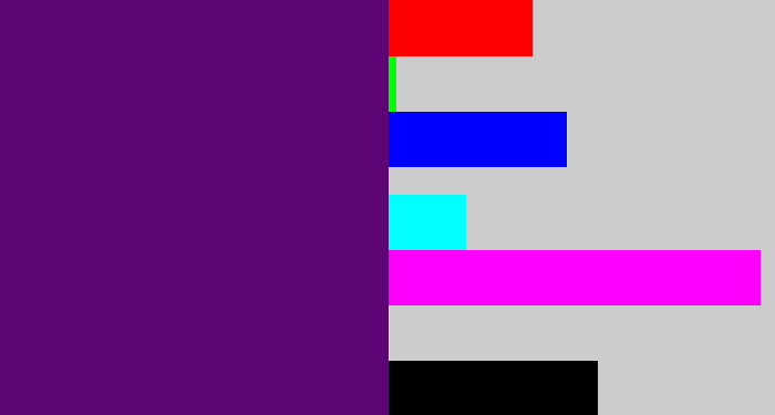 Hex color #5e0576 - royal purple