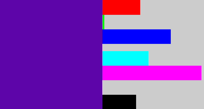 Hex color #5e05aa - violet blue