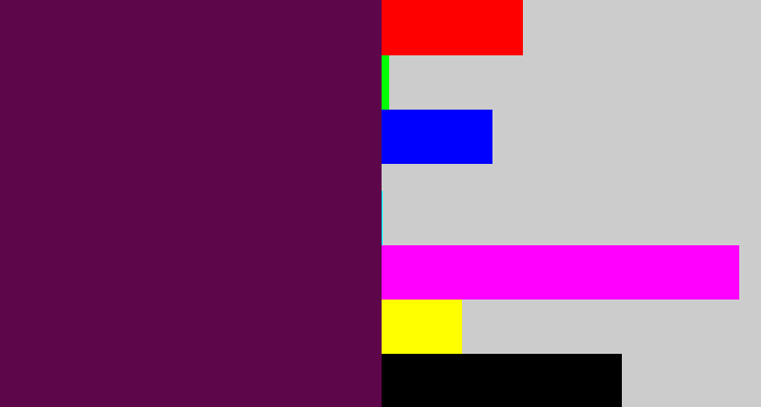 Hex color #5e064a - plum