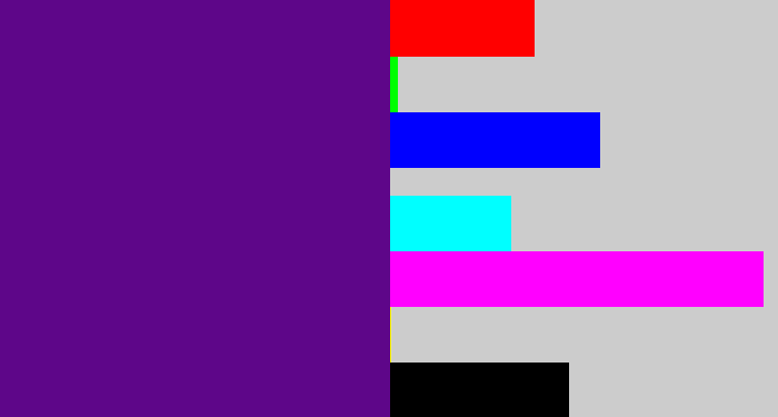 Hex color #5e0689 - royal purple