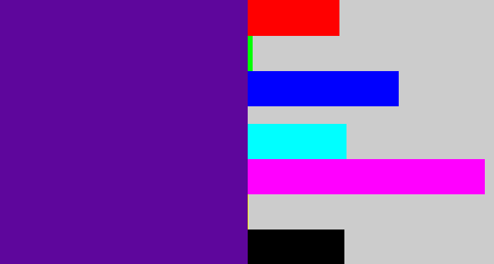 Hex color #5e069c - purple