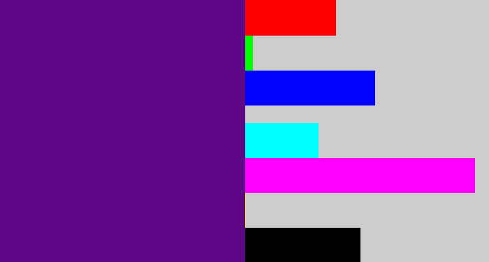 Hex color #5e0887 - royal purple