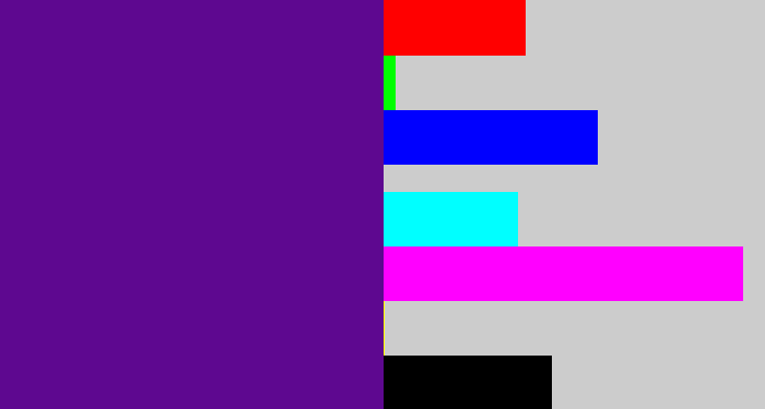 Hex color #5e0890 - royal purple