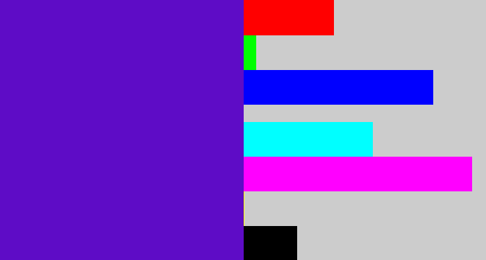 Hex color #5e0cc6 - violet blue