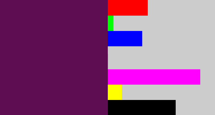 Hex color #5e0d52 - grape purple