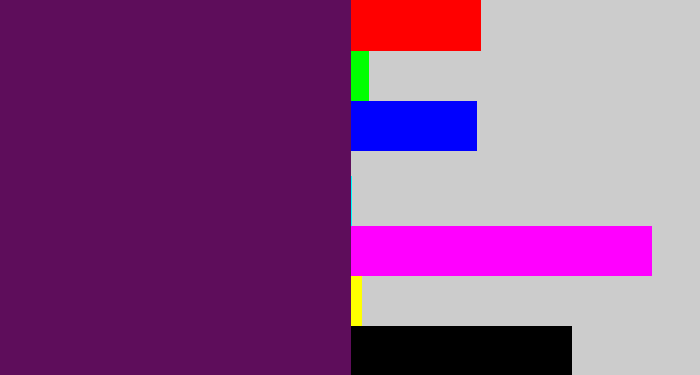 Hex color #5e0d5b - grape purple