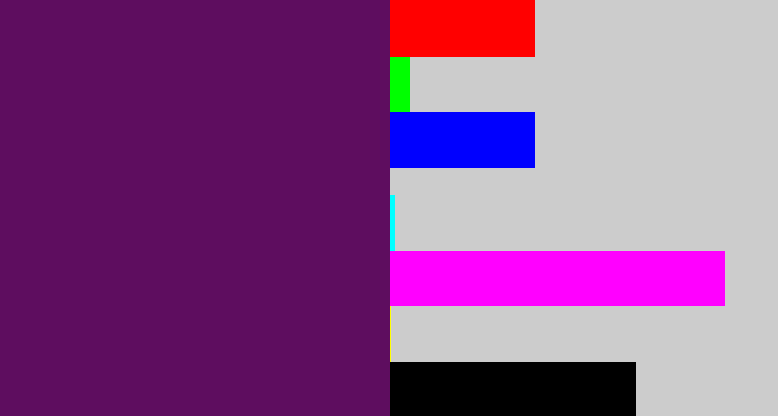 Hex color #5e0d5f - grape purple