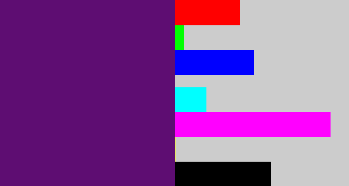 Hex color #5e0d72 - royal purple