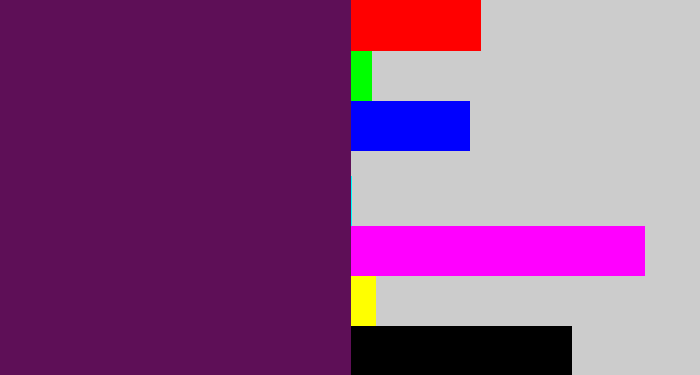 Hex color #5e0f57 - grape purple