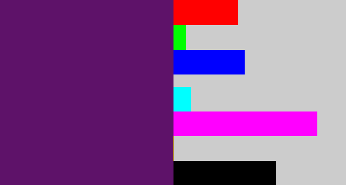 Hex color #5e1269 - grape purple