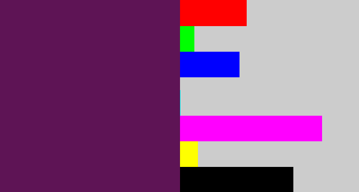 Hex color #5e1455 - grape purple