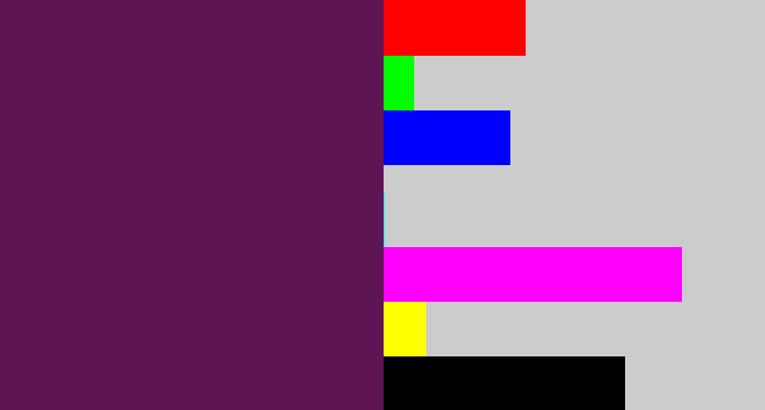 Hex color #5e1554 - grape purple