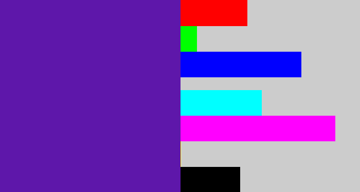 Hex color #5e17aa - purple