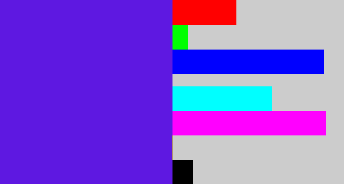 Hex color #5e18e1 - purply blue