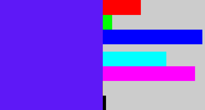 Hex color #5e18f7 - purplish blue