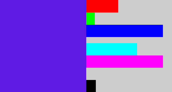 Hex color #5e19e3 - purply blue