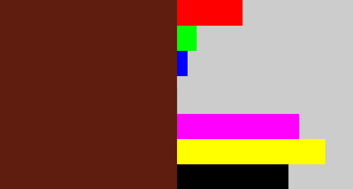 Hex color #5e1d0f - reddy brown