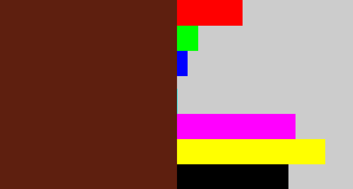 Hex color #5e1f0f - reddy brown
