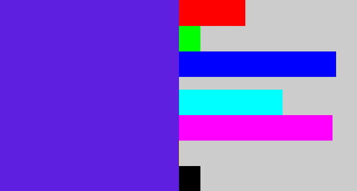 Hex color #5e1fe1 - purply blue