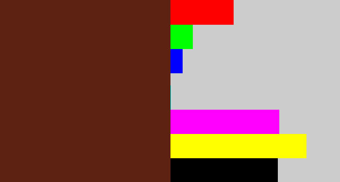 Hex color #5e2213 - reddy brown