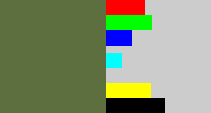 Hex color #5e6f3f - military green