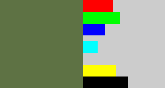 Hex color #5e7244 - military green