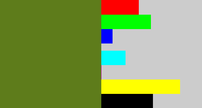 Hex color #5e7c1b - sap green