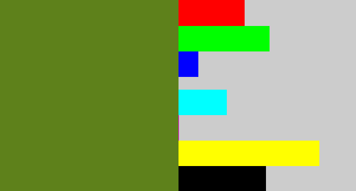 Hex color #5e811b - sap green