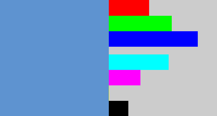 Hex color #5e93d0 - faded blue