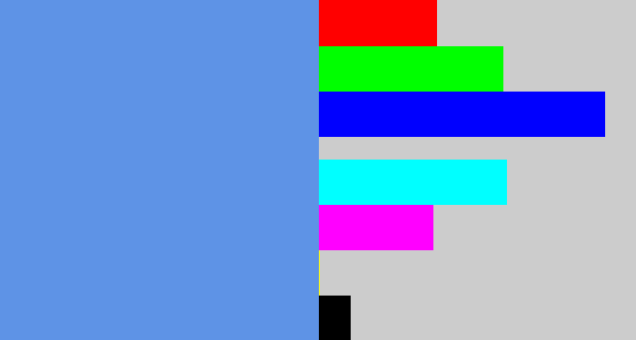 Hex color #5e93e6 - soft blue