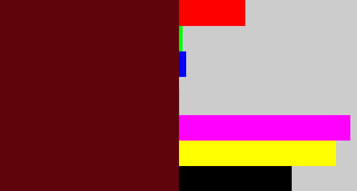 Hex color #5f040b - claret