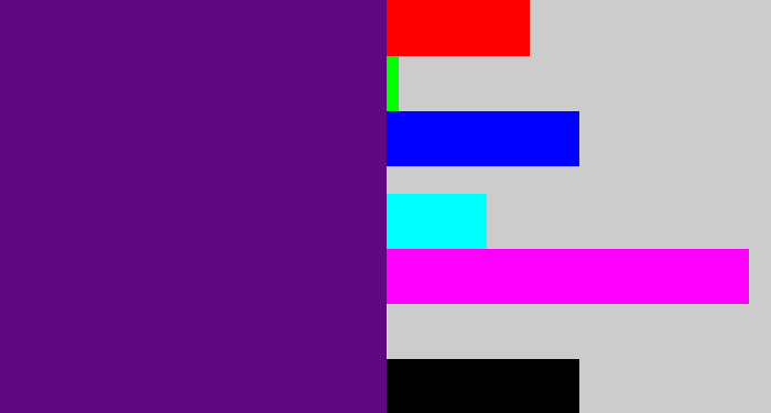Hex color #5f0880 - royal purple