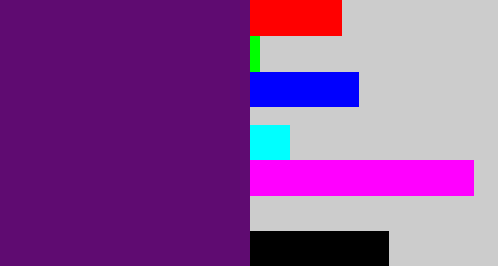 Hex color #5f0b71 - royal purple