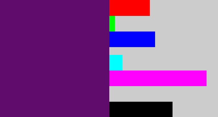 Hex color #5f0c6c - royal purple