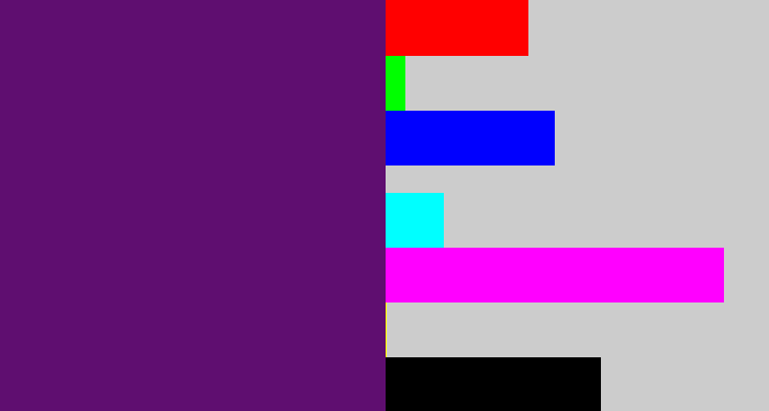 Hex color #5f0e70 - royal purple