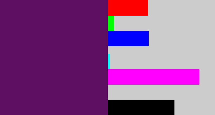 Hex color #5f0f61 - grape purple