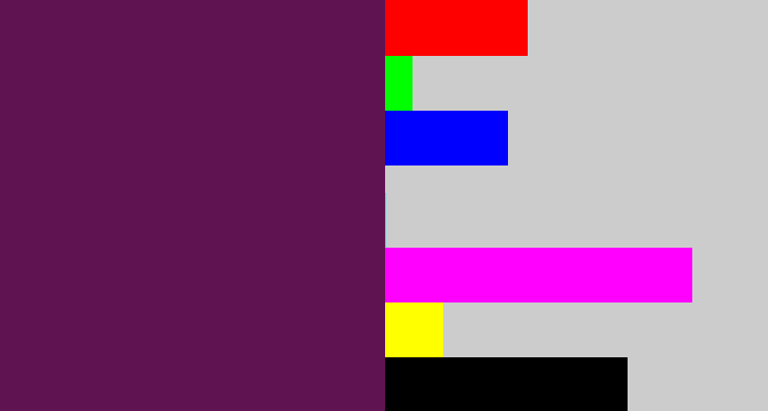 Hex color #5f1351 - grape purple