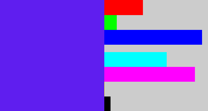 Hex color #5f1eef - purply blue