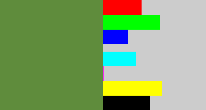 Hex color #5f8c3c - moss green