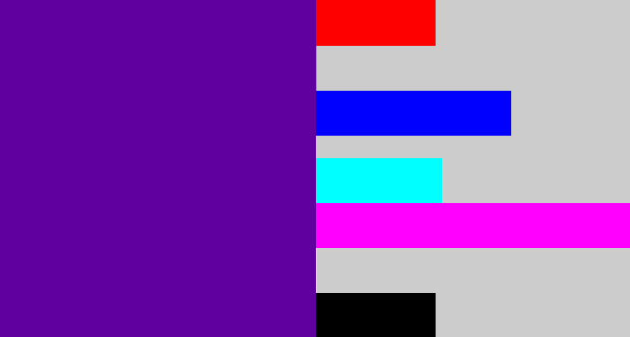 Hex color #60009f - purple